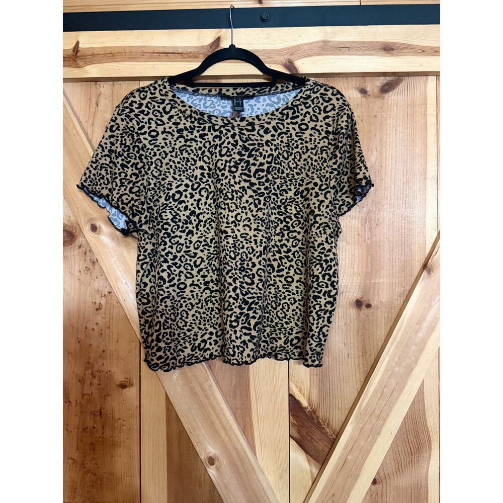 Forever 21 Leopard Print Baby Tee Shirt 1X Plus Size Boho Y2K Style Grunge